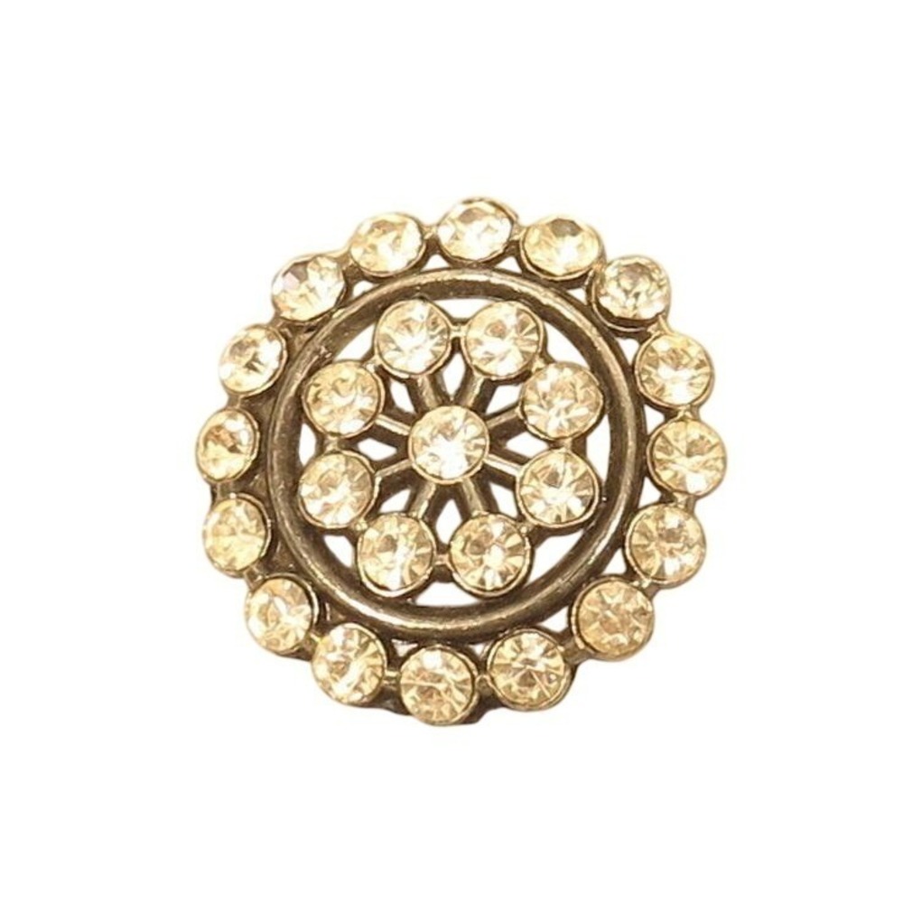 SPARKLY‎ CLEAR RHINESTONE 28MM VINTAGE RHINESTONE BUTTON*SILVER TONED METAL